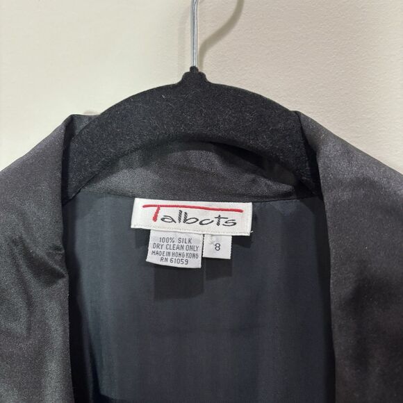 Talbots 100% Silk Satin Blazer Jacket Women 10 Evening Tuxedo Black Tie Elegant - Picture 7 of 8